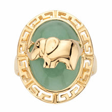 Load image into Gallery viewer, PalmBeach Yellow Gold-plated Sterling Silver Oval Shaped Genuine Green Jade Elephant Ring Sizes 6-10 Size 7