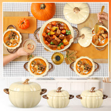 Load image into Gallery viewer, Maxdot Set of 5 Ceramic Pumpkin Bowls with Lid and Handles Pumpkin Shape Soup Serving Pot Storage Jar for Fall Thanksgiving Halloween Party Kitchen Dessert Decoration 17Oz & 54Oz(Cream Yellow)