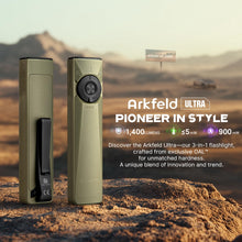 Load image into Gallery viewer, OLIGHT Arkfeld Ultra 1400 Lumens EDC Flat Flashlight, Rechargeable Compact Pocket Flash Light Combines White LED, UV and Green Beam, Triple Sources Perfect for Checking, Working (Olive-Green)