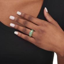 Load image into Gallery viewer, PalmBeach Yellow Gold-plated Sterling Silver Genuine Green Jade and Round Genuine Topaz Dome Ring Sizes 6-10 Size 6