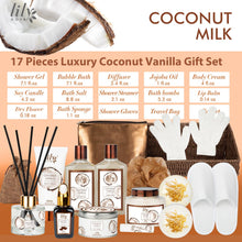 Load image into Gallery viewer, Valentines Day Gifts Bath and Body Gift Basket Set for Women - Coconut Vanilla Gift, Spa Gift Basket 17-Piece Bath Gift Set Self Care Gift for Mothers Day, Fathers Day, Birthday, Christmas Gifts
