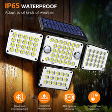 Load image into Gallery viewer, FAXBOX Solar Lights Outdoor 336 LED, Motion Sensor Security Wall Light with Remote, Split 4-Head Adjustable Design, 2400mAh Battery, Waterproof IP65 Garage, Driveway, Garden, Courtyard Lighting(2Pack