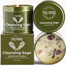 Load image into Gallery viewer, Sage Candle for Cleansing House Negative Energy Smudge Kit - 5oz Soy Wax Natural Clean Organic Non Toxic - Aromatherapy Spiritual Meditation Gifts - Long Lasting Highly Scented Candel with Crystals