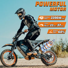 Load image into Gallery viewer, Windone RM7 Electric Dirt Bike for Teens & Adults, 48V 22.5Ah, 37MPH & 45-Mile Electric Motorcycle, 2200W Ebike, 14"/12" Off-Road Tire E-Bike, Dual Hydraulic Brakes, Full Suspension, Glossy Black
