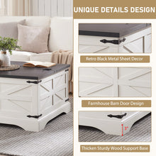 Load image into Gallery viewer, JXQTLINGMU Farmhouse Coffee Table, Square Wood Center Table with Large Hidden Storage Compartment for Living Room, Rustic Cocktail Table with Hinged Lift Top for Home, White