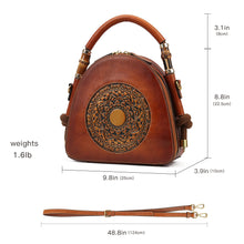 Load image into Gallery viewer, Zhuoliang Genuine Leather Pocketbooks for Women, Retro Organizer Top Handle Satchel Totem Leather Handbag Ladies