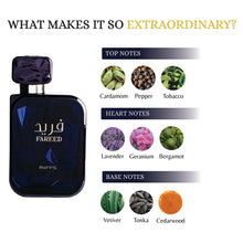 Load image into Gallery viewer, RiiFFS PARFUMS Fareed Eau de Parfum for Men Long Lasting Fresh Spicy Perfume with Cucumber, Cardamom & Amber Luxury Arabic Fragrance 100ml