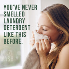Load image into Gallery viewer, Mozi Wash Laundry Detergent Liquid, Alpine Woods, 50+ Loads, Concentrated, Plant Based, Cruelty & Dye Free, Phosphate & Paraben Free, Earth Friendly, Long Lasting Fresh Scent, 32 oz Recyclable Bottle
