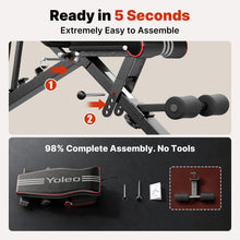 Load image into Gallery viewer, YOLEO Adjustable Weight Bench for Home Gym, ASTM-Certified 827LBS, 98% Pre-Assembled, Foldable Gym Bench with 84 Positions Incline Decline Flat, Wider Seat