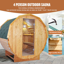 Load image into Gallery viewer, OUTEXER Outdoor Traditional Sauna 4-5 Person Wooden Saunas, 6’x6’Steam Wet Finnish Carbonized Spruce Wood Sauna 240V with 4.5KW Heater,Sauna Stone,Water Bucket,Ladle,LED Lights