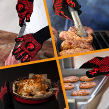 Load image into Gallery viewer, BBQ Fireproof Gloves, Grill Cut-Resistant Gloves 1472°F Heat Resistant Gloves, Non-Slip Silicone Oven Gloves, Kitchen Safe Cooking Gloves for Oven Mitts,Barbecue,Cooking, Frying,13.5 Inch-Red