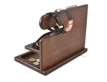 Load image into Gallery viewer, TESLYAR Wood Phone Docking Station for Men - Desk or Nightstand Organizer - Birthday Gifts for Husband or Dad - Anniversary Idea from Wife - Key Holder, Stand Wallet, Watch & Essentials (Brown)