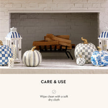 Load image into Gallery viewer, MACKENZIE-CHILDS Medium Pumpkin, Resin Halloween Home Decor, Gray-and-White Sterling Stripe