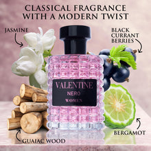 Load image into Gallery viewer, Valentine Nero for Women Eau De Parfum - Amber Floral Jasmine, Bourbon Vanilla & Woods - Oriental-Floral Fragrance with a Modern Twist - Elegant 100ml Bottle Fragrance Packed in a Paper Box