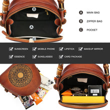 Load image into Gallery viewer, Zhuoliang Genuine Leather Pocketbooks for Women, Retro Organizer Top Handle Satchel Totem Leather Handbag Ladies