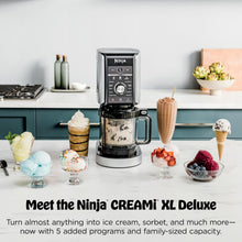 Load image into Gallery viewer, Ninja CREAMi Deluxe Ice Cream Maker | 11-in-1 Create Frozen Desserts, Sorbet, Milkshakes, Yogurt & More | Includes 2 Dishwasher Safe XL 24 Oz. Tubs with storage lids | Silver | NC501