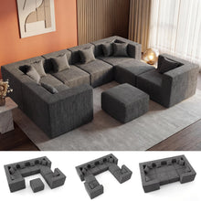 Load image into Gallery viewer, MONVANE Modular Sectional Sofa, Oversized 8 Seat Convertible U Shaped Couch with Ottoman, Comfy Chenille Cloud Couch with Deep Seat, Sectional Couches for Living Room, No Assembly Required, Grey