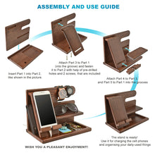 Load image into Gallery viewer, TESLYAR Wood Phone Docking Station for Men - Desk or Nightstand Organizer - Birthday Gifts for Husband or Dad - Anniversary Idea from Wife - Key Holder, Stand Wallet, Watch & Essentials (Brown)