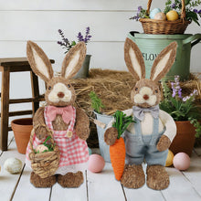 Load image into Gallery viewer, DR.DUDU Set of 2 Easter Decorations for Home- 14" Sisal Bunny Figurines with Carrot & Egg, Spring Straw Bunny Couple Farmhouse Centerpieces for Tables, Easter Rabbits Decor