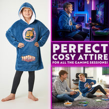 Load image into Gallery viewer, Fortnite Blanket Hoodie Gifts for Boys Teens, Oversized Fleece Pullover with Sherpa-Lined Hood, Wearable Blanket for Gamers (Blue)