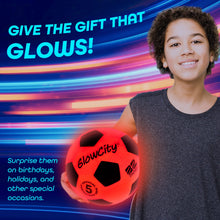 Load image into Gallery viewer, GlowCity Glow in The Dark Soccer Ball | Light Up Indoor/Outdoor Soccer Ball with 2 LED Lights | Pre-Installed Batteries | Fun Gift for Teens