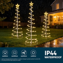 Load image into Gallery viewer, JOIEDOMI 3 Pack Spiral Christmas Tree Lights, 218 LED Outdoor Lighted Tree with Star Topper & Stakes, Christmas Decorations for Yard Porch Patio Garden Holiday Xmas Eve Night Décor, Warm White