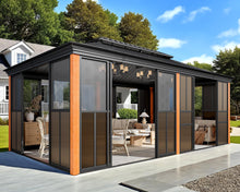 Load image into Gallery viewer, EROMMY 12' X 20' Hardtop Sunroom, Galvanized Steel Double Roof Gazebo Solarium with Wood Grain Aluminum Frame & Detachable Windows, All-Weather Sun Room for Patio Deck Backyard