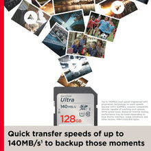 Load image into Gallery viewer, SanDisk 128GB Ultra SDXC UHS-I Memory Card - Up to 140MB/s, C10, U1, Full HD, SD Card - SDSDUNB-128G-GN6IN