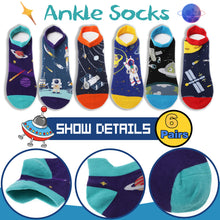 Load image into Gallery viewer, Welwoos Kids Boys Ankle Socks No Show Low Cut Funny Cute Cartoon Novelty Cotton Socks 6 Pairs Gifts Stocking Stuffers for Boys Kids(Space,3-5 Y)