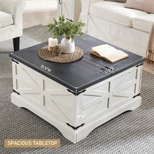 Load image into Gallery viewer, JXQTLINGMU Farmhouse Coffee Table, Square Wood Center Table with Large Hidden Storage Compartment for Living Room, Rustic Cocktail Table with Hinged Lift Top for Home, White