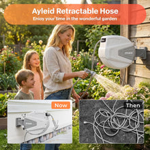 Load image into Gallery viewer, Ayleid Retractable Garden Hose Reel,1/2 in x 100 ft Wall Mounted Hose Reel, with 9- Function Sprayer Nozzle, Any Length Lock/Slow Return System/Wall Mounted/180°Swivel Bracket (Gray)