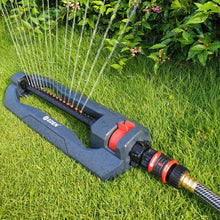 Load image into Gallery viewer, Eden 96213 Essential Turbo Oscillating Water Sprinkler, Covers Up to 3,600 sq. ft., 16 Nozzles, Weighted Base, Adjustable Range, Quick Connect Bundle, Dark Grey, Red, Silver