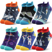 Load image into Gallery viewer, Welwoos Kids Boys Ankle Socks No Show Low Cut Funny Cute Cartoon Novelty Cotton Socks 6 Pairs Gifts Stocking Stuffers for Boys Kids(Space,3-5 Y)