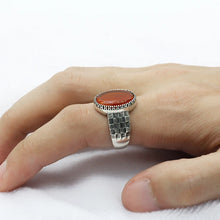 Load image into Gallery viewer, New 925 Sterling Silver Men Ring with Big Red Natural Onyx Stone Vintage Thai Silver Ring for Man Women Turkish Jewelry