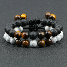 Load image into Gallery viewer, 2Pcs Adjustable Braided Natural Stone Beads Bracelets&Bangles For Couples Women Men Tiger Eye Lava Bracelet Yoga Jewelry Pulsera