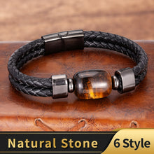 Load image into Gallery viewer, Charm Stone Bead Genuine Leather Bracelets For Men 2020 Fashion Stainless Steel Clasp Multilayer Rope Bracelet Male Jewelry Gift