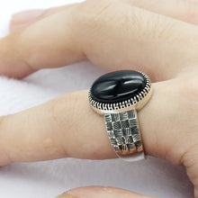 Load image into Gallery viewer, Turkey Black Men Ring 925 Sterling Silver Big Onyx Stone Ring Thai Silver Vintage Style Finger Ring for Male Women Punk Jewelry