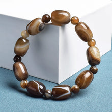 Load image into Gallery viewer, Natural Stone Coffee Lace Agates Bracelet Cylinder Drum Barrel Shape Jades Beads Bracelets On Hand Brown Exquisite Bangles Gift