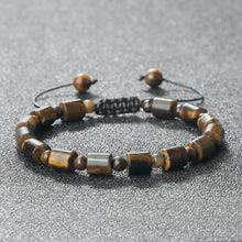 Load image into Gallery viewer, Men Cylindrical Tiger Eye Stone Bracelet Nature Stripe Agate Stone Beads Bracelet Charm Women Reiki Healing Jewelry Gift Pulsera