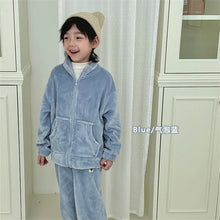 Load image into Gallery viewer, Winter Children Home Furnishing Long-sleeved Trousers Set Thickened Warm Solid Color Boys Girls Home Clothes