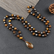 Load image into Gallery viewer, 8mm Tiger Eye Stone Necklace Drop Pendant Handmade Knotted Irregular Hematite Beaded Necklaces Health Protection Mala Jewelry