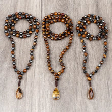 Load image into Gallery viewer, 8mm Tiger Eye Stone Necklace Drop Pendant Handmade Knotted Irregular Hematite Beaded Necklaces Health Protection Mala Jewelry