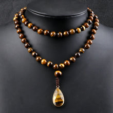 Load image into Gallery viewer, 8mm Tiger Eye Stone Necklace Drop Pendant Handmade Knotted Irregular Hematite Beaded Necklaces Health Protection Mala Jewelry