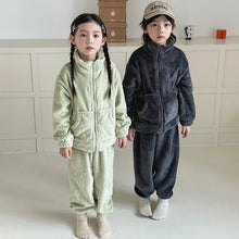 Load image into Gallery viewer, Winter Children Home Furnishing Long-sleeved Trousers Set Thickened Warm Solid Color Boys Girls Home Clothes