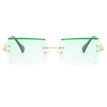 Load image into Gallery viewer, LASPOR Retro Rimless Rectangle Sunglasses for Women Men Tinted Lens Gold Metal Frameless Vintage Square Glasses UV400 Protection Green gradient