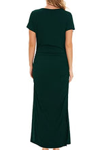 Load image into Gallery viewer, Smallshow Women's Split Long Maternity Dress Short Sleeve Ruched Pregnancy Clothes Medium Deep Green