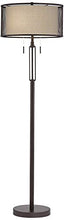 Load image into Gallery viewer, Turnbuckle Modern Industrial Floor Lamp Bronze Metal Screen and Off White Linen Double Drum Shades for Living Room Office - Franklin Iron Works