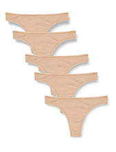 Load image into Gallery viewer, Iris & Lilly Women's Cotton Thong Underwear, Pack of 5, Medium Beige, X-Large