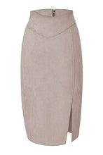 Load image into Gallery viewer, Bellivera Womens Faux Suede Leather Pencil Skirt, Fall Casual Midi Skirts for Women, Summer Hip Wrapped Back Split FF21 Beige XL