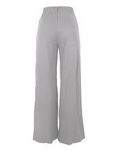 Load image into Gallery viewer, Lrady Womens Casual High Waist Wide Leg Long Palazzo Pants High Split Legs Loose Fit Elegant Elastic Waist Trousers, Grey, Medium